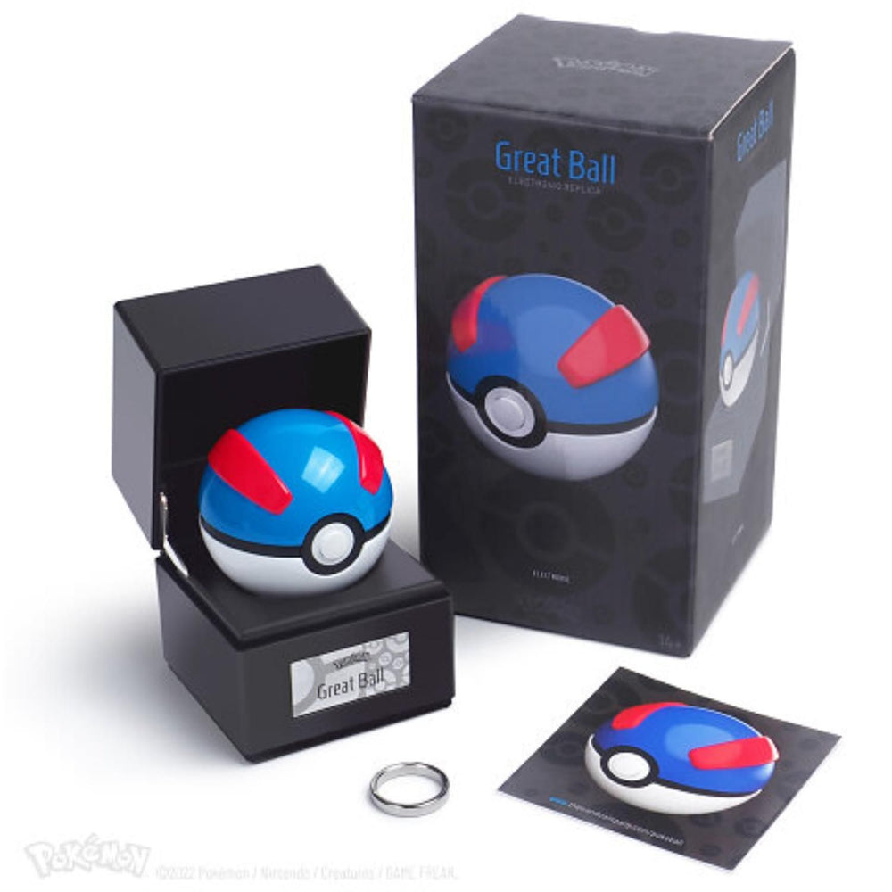 Pokémon Great Ball die-cast replica by The Wand Company with illuminated display case and retail box