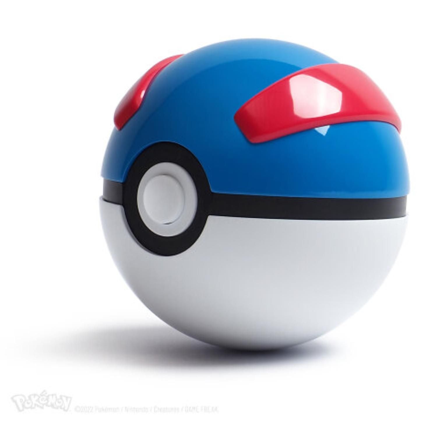 Close-up of the Great Ball die-cast replica shell in blue, red and white high-gloss lacquer, nearly 3 inches across